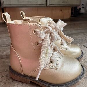 Cat & Jack Gold Combat Boots Toddler Size 5 Lace-Up Side Zip